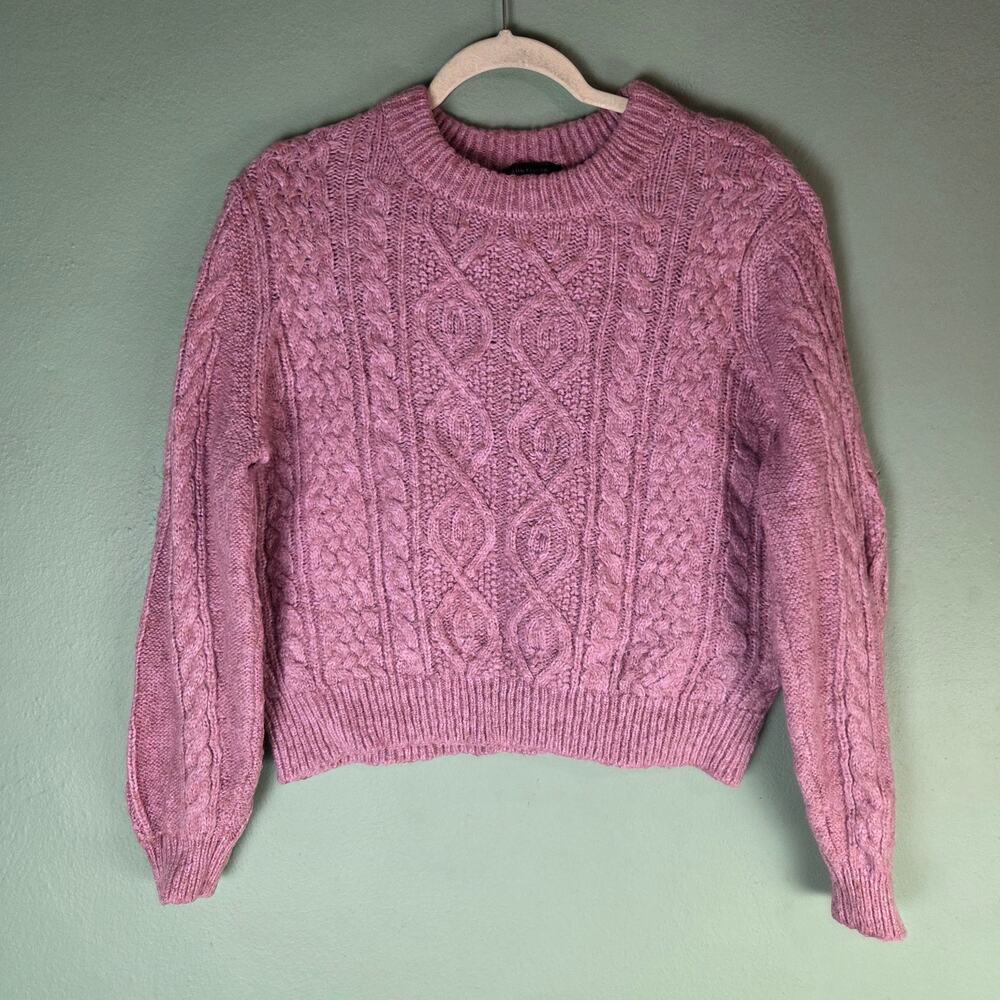 Ann Taylor Womens XL Pink Cable Knit Wool Blend Pullover Crewneck Sweater Winter